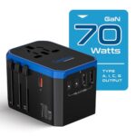 Ceptics 70W World International Travel Plug Adapter – Powerful GaN Tech with Pd & QC 3.0 Dual 3X USB-C Power – 2 USB Ports Wall Charger Type I C G A Outlets 110V 220V A/C – EU Euro US UK (70-KU)