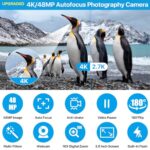 4K Digital Camera for Photography Autofocus 48MP 4K Camera with SD Card, 180° 3.0 inch Flip Screen Vlogging Camera for YouTube Video Compact Cameras with 16X Digital Zoom, Anti-Shake, 2 Batteries