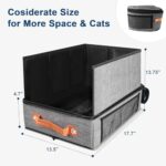 17.7*13.5*13.75″ Large Travel Litter Box for Cats, Collapsible Cat Litter Box with Lid, Portable Cat Box with Zipper & Hard Bottom, Leak-Proof Kitty Litter Box for Car Hotel Airplane, Water-Resistant