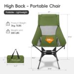 OUTTPLY Swivel Folding Chair, High Back Camping Chair with Head Support, Side Cup Pocket, Stable Portable Outdoor Chair for Camp, Travel, Beach, Party, Fishing (Green)