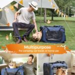Feandrea 24 Inches Collapsible Soft Dog Crate, Portable Travel Dog Crate for Indoor and Outdoor Use, Dog Carrier Kennel with Safety Zippers, for Living Room, Car, Travelling, Campin, Dark Blue UPDC60Z