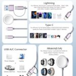 2Pack Multi Fast Charging Cable for Apple Watch Charger,iPhone Charger,[3-in-2 Travel Essentials] USB A/Type C/Lightning Cable for iWatch Ultra/SE/10-2,iPhone 16-11,Galaxy S25-21,Airpods,iPad-4FT