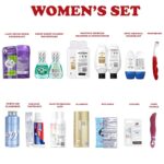 Womens Travel Toiletry Kit, 13 Travel-Size Hygiene Essentials for Bath, Shaving, Personal Care in TSA-Compliant Transparent Bag, Mini Toiletries Kit for Business, Charity, Gift for Her